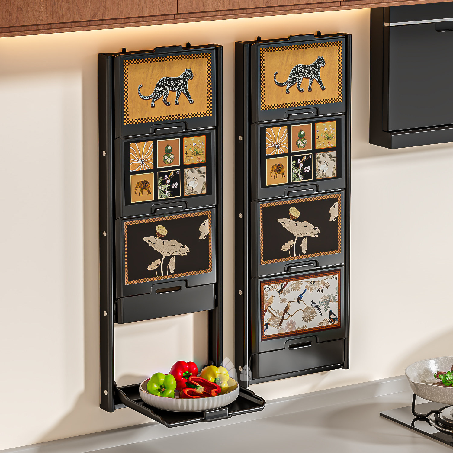 中古风厨房备菜置物架毛巾架吸盘壁挂配菜盘可折叠家用盘子收纳架