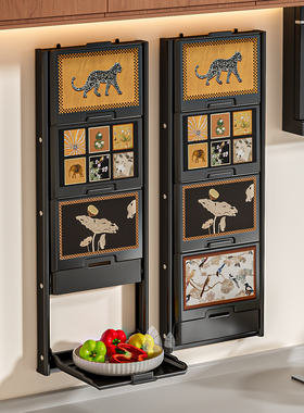 中古风厨房备菜置物架毛巾架吸盘壁挂配菜盘可折叠家用盘子收纳架