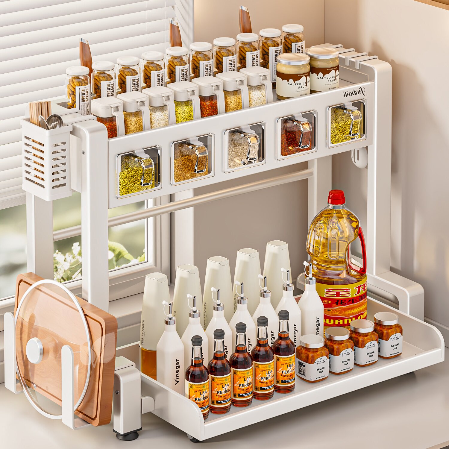 厨房抽拉调料品置物架台面家用多功能组合盐油瓶罐调味盒收纳架子