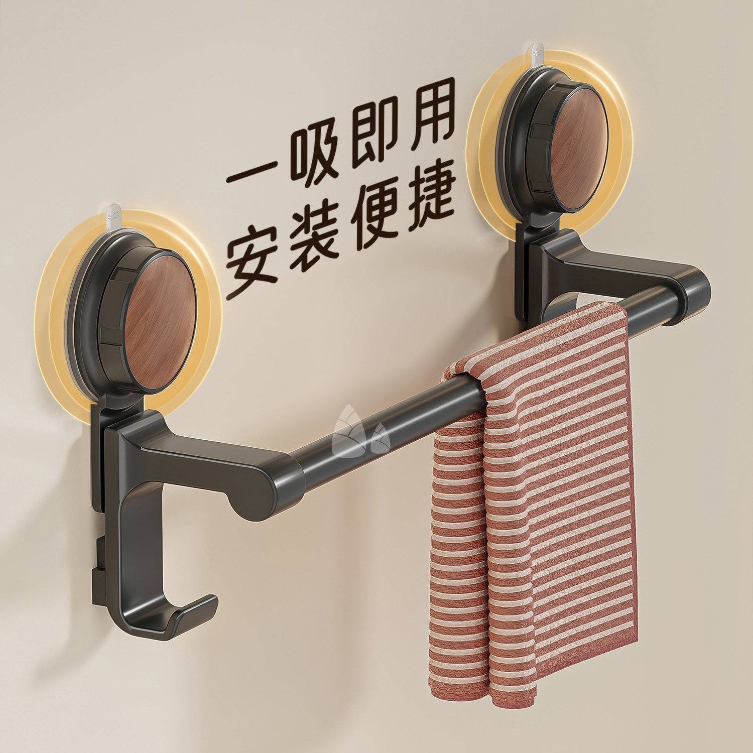 中古风浴室毛巾架双杆免打孔卫生间挂毛巾杆太空铝轻奢浴巾置物架