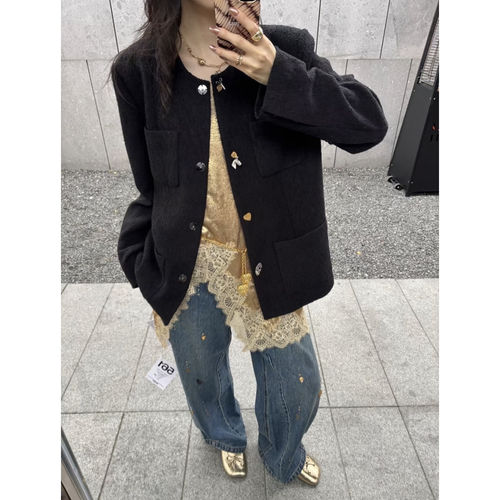 ICEDUST26春夏新款吊坠装饰黑色外套小香风圆领上衣Rainbow集合店