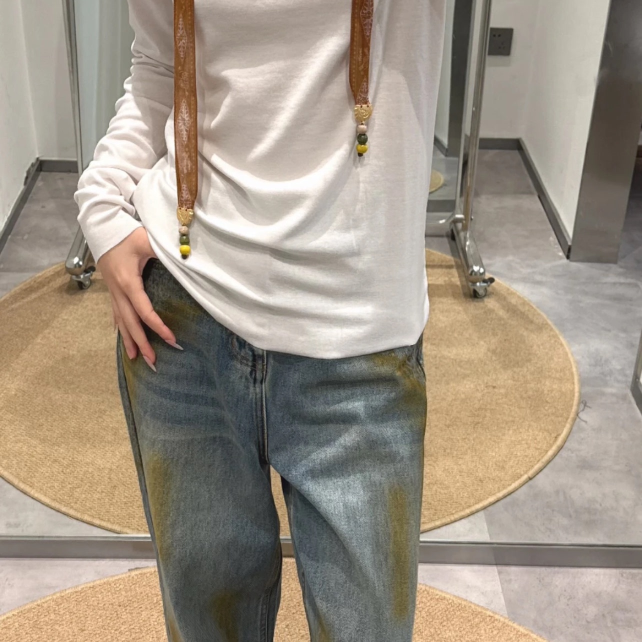 ICEDUST25秋冬蕾丝花边脏染牛仔裤设计感宽松休闲裤Rainbow集合店