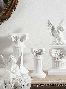 直销新款北欧树脂罗马柱烛台小天使拍照道具背景家居客厅桌面装饰