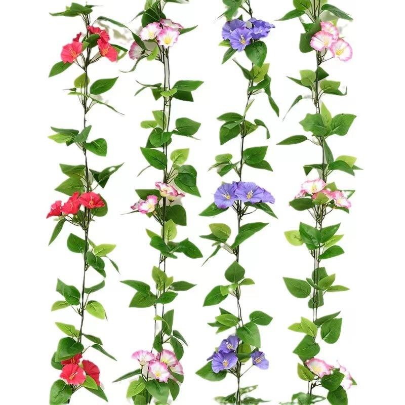 直销新款仿真喇叭花藤条室内客厅空调管道缠绕牵牛花塑料藤蔓户外