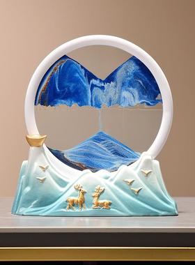 直销新款2023新款流沙画福鹿假山景家居软装酒柜电视柜摆件 一件