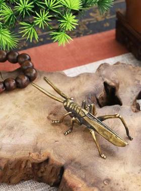 直销新款纯铜蝗虫蚂蚱茶宠摆件黄铜盖置铁壶盖托创意仿真茶玩功夫