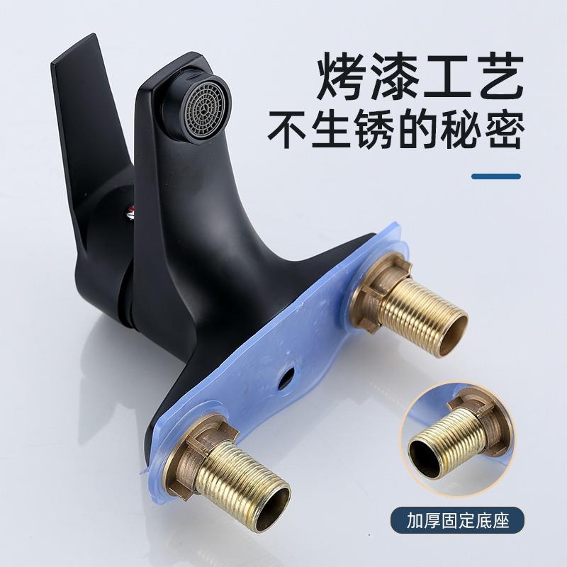 直销新款黑色双孔面盆水龙头冷热三孔洗手盆家用卫生间冷暖浴室老