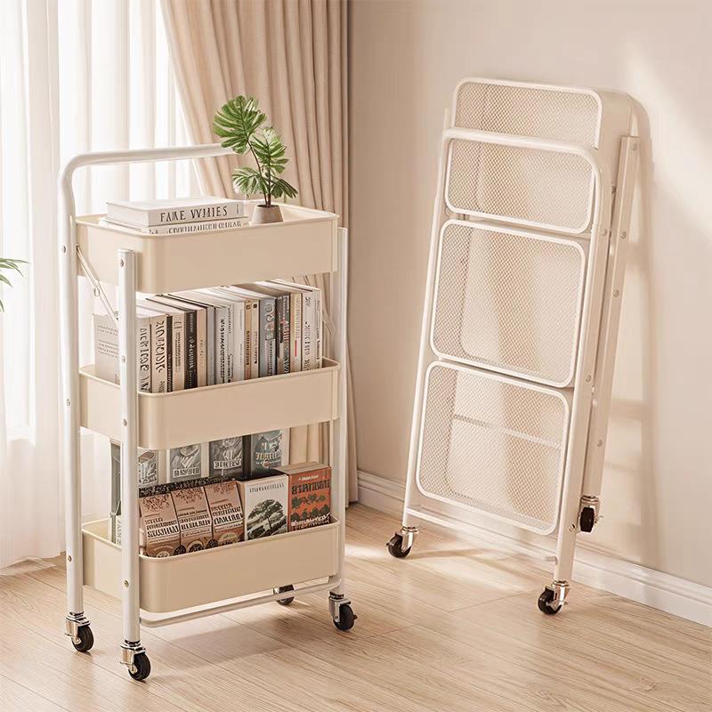 直销新款小推车置物架厨房可移动置物车折叠收纳架客厅卧室浴室储