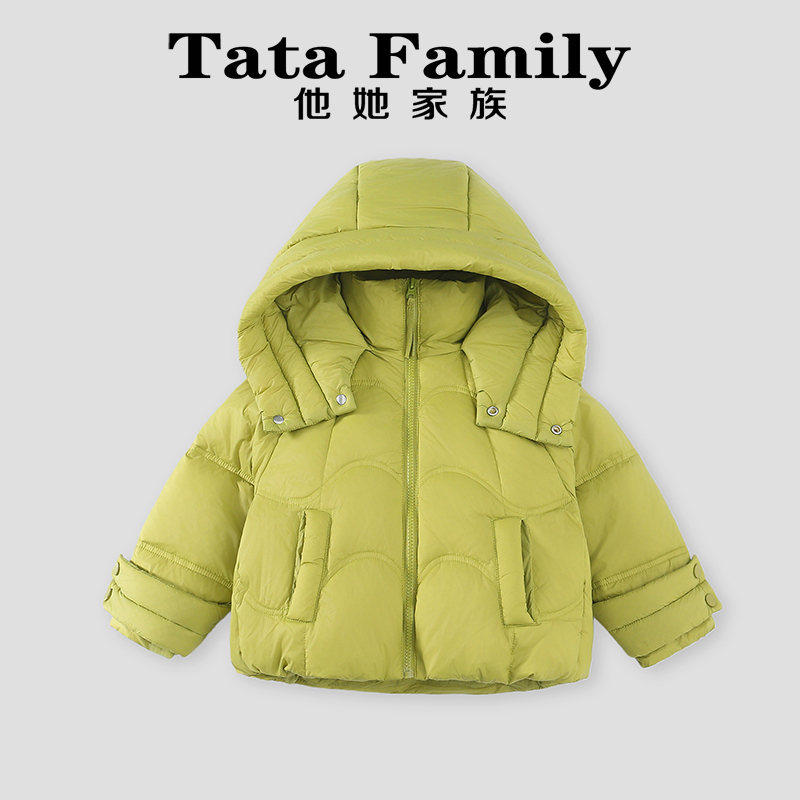 2025新款男童宝宝儿童秋冬款连帽外套羽绒服保暖上衣韩版绿色洋气