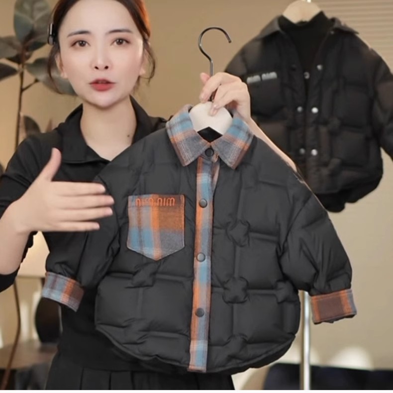 儿童羽绒衬衫2024冬季新款翻领男童羽绒服轻薄款儿童白鸭绒外套