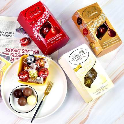 Lindt瑞士莲巧克力软心球200g特浓黑牛奶白喜糖礼盒年货糖果礼物