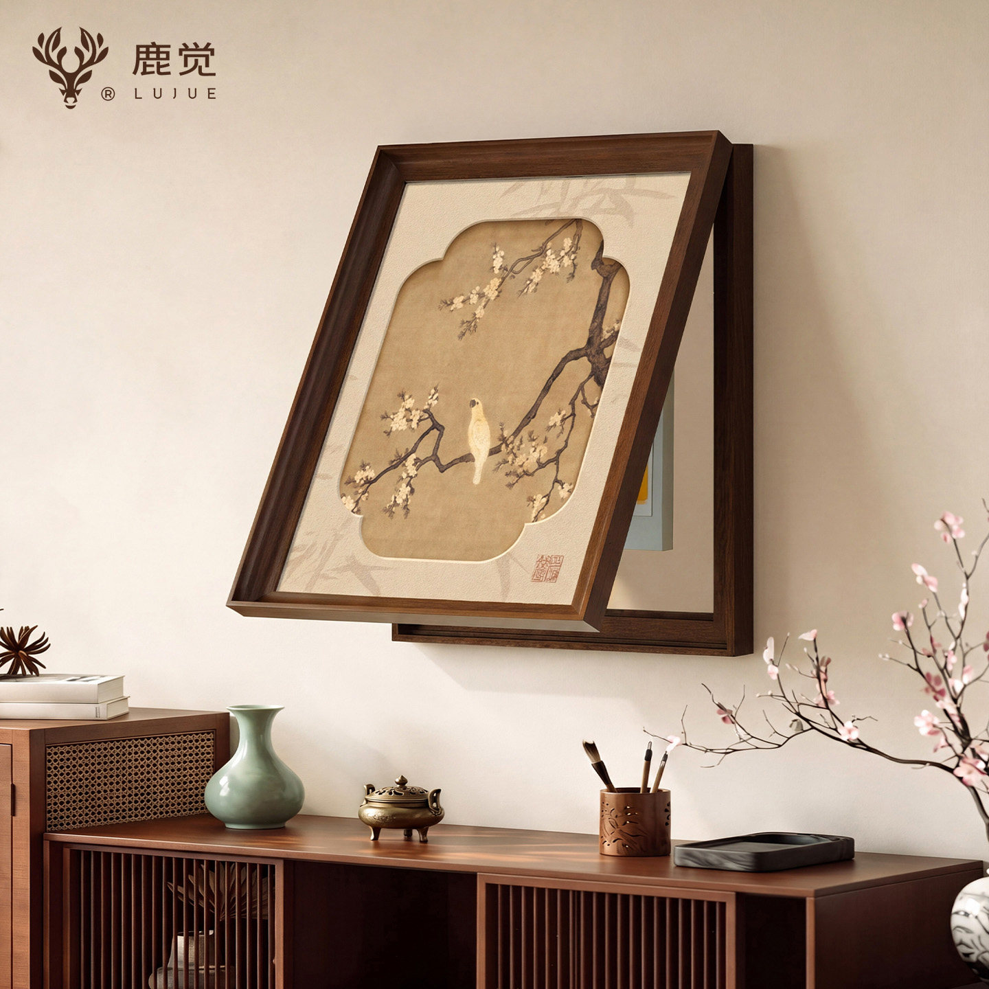 宋氏美学花鸟画电表箱创意遮挡挂画高档禅意竖版弱电箱盖板装饰画图片