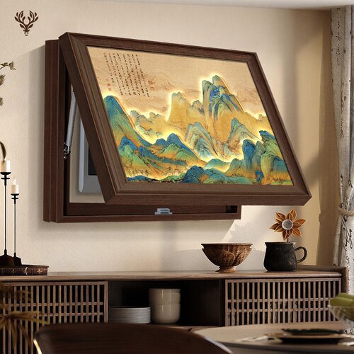 千里江山图电表箱装饰画背后有靠山电箱遮挡挂画新中式配电箱盖板