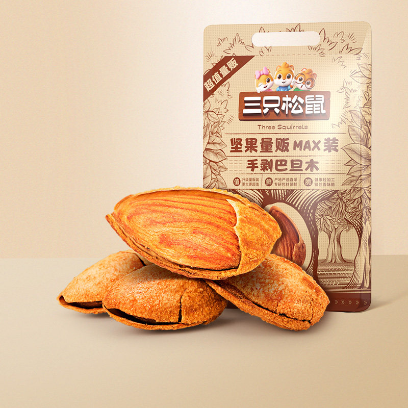 【三只松鼠_量贩巴旦木500g】巴旦木仁扁桃仁巴达木杏仁坚果零食