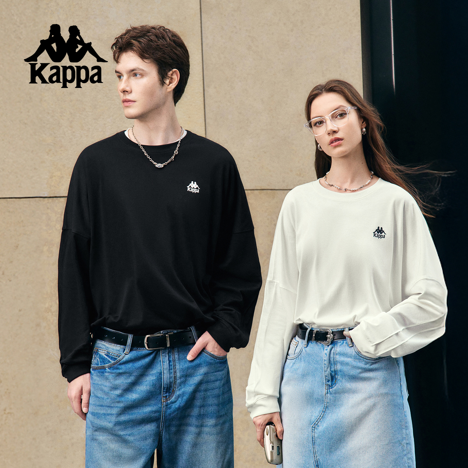 Kappa卡帕背靠背纯棉运动长袖t恤女2025新款秋季休闲长袖卫衣男款