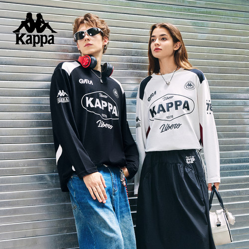 Kappa卡帕背靠背秋季新品运动长袖T恤男女同款复古时尚赛车氛围