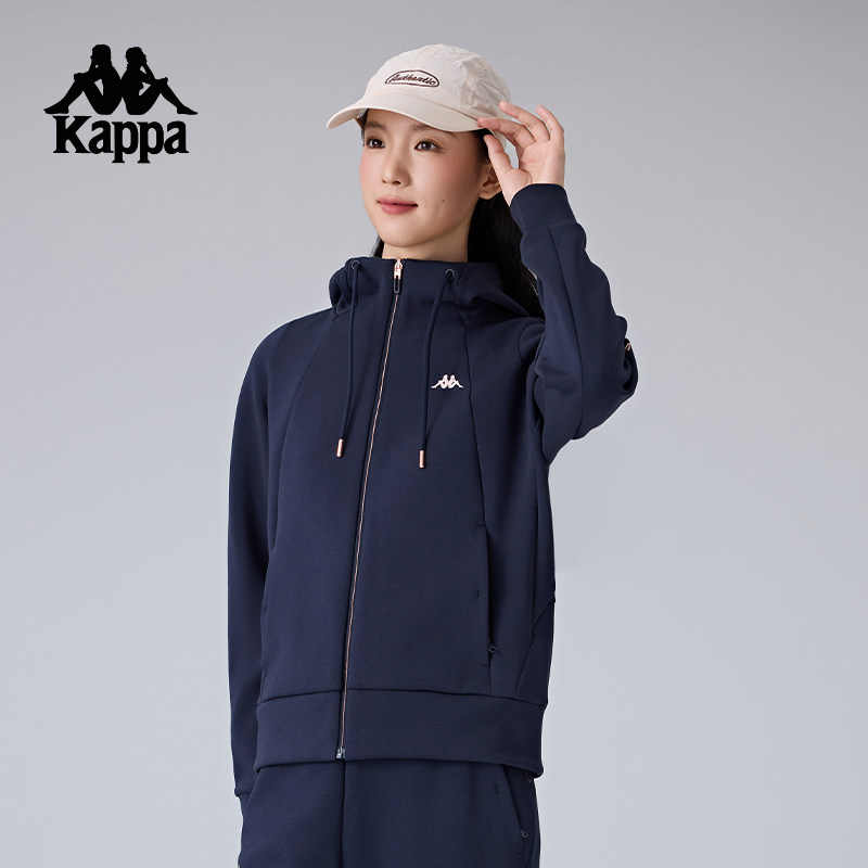 Kappa卡帕背靠背运动开衫帽衫女新款复古卫衣休闲长袖针织外套潮