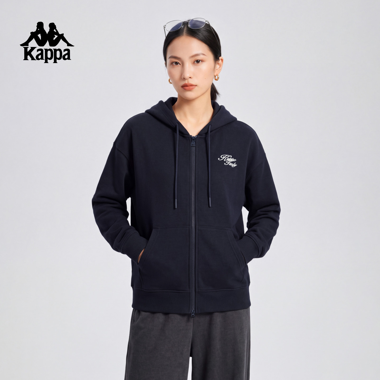 Kappa女连帽拉链针织卫衣开衫