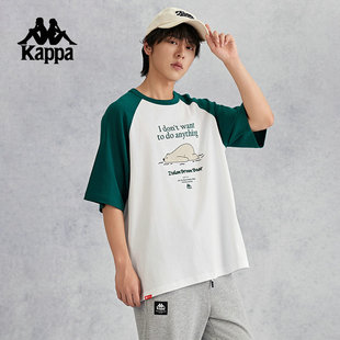 Kappa卡帕背靠背短袖t恤男款2025新款插肩袖夏季复古纯棉运动上衣
