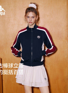 卡帕女复古立领拉链修身棒球服