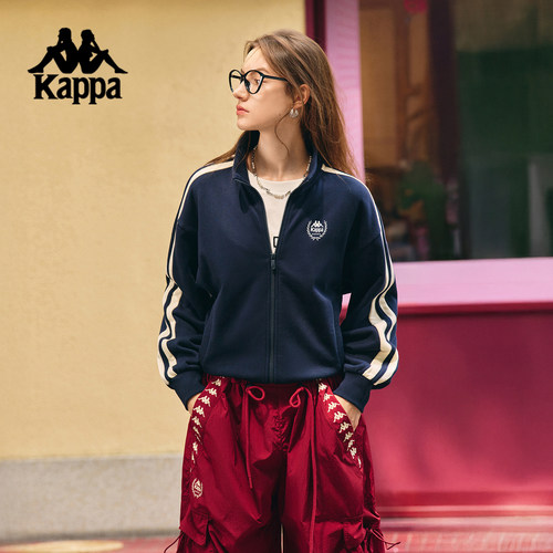 Kappa卡帕背靠背运动外套女秋季新款复古撞色针织开衫卫衣女款潮