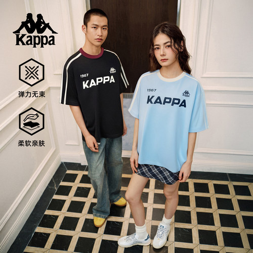 Kappa卡帕背靠背纯棉短袖男2025新款情侣运动T恤女宽松休闲半袖潮