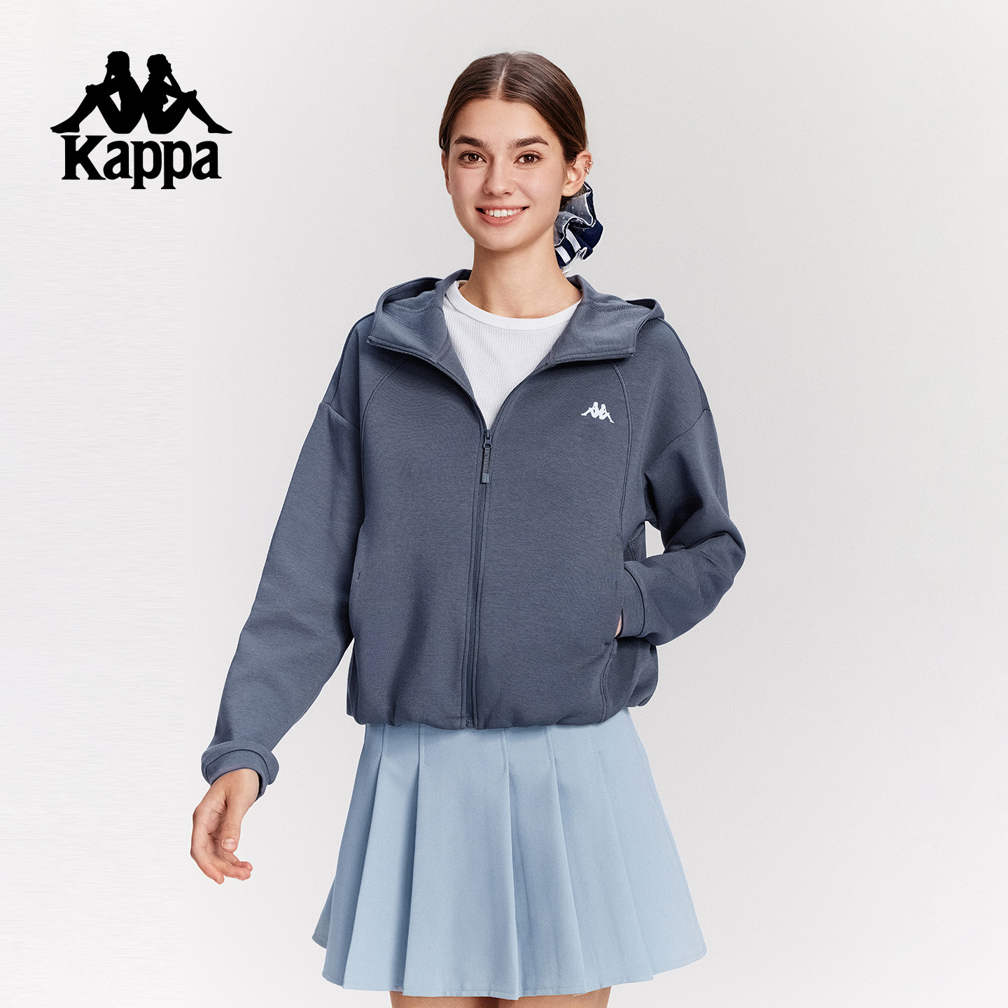 Kappa卡帕背靠背2025新品秋季弹力针织开衫连帽运动卫衣外套女款