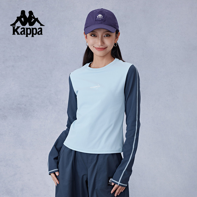 Kappa卡帕背靠背2025新款复古运动长袖t恤女短款修身上衣圆领卫衣