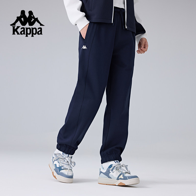 Kappa卡帕背靠背新款复古针织长裤女运动裤子松紧腰休闲裤束脚裤