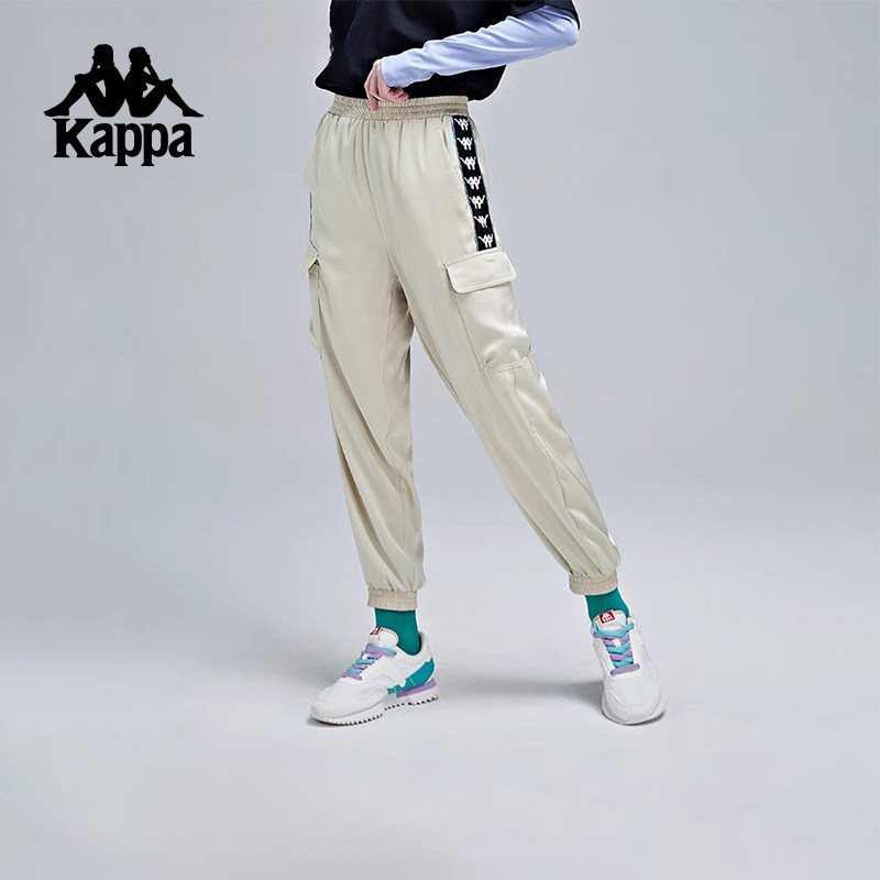 Kappa卡帕背靠背串标运动裤女工装梭织长裤子休闲裤束口小脚卫裤
