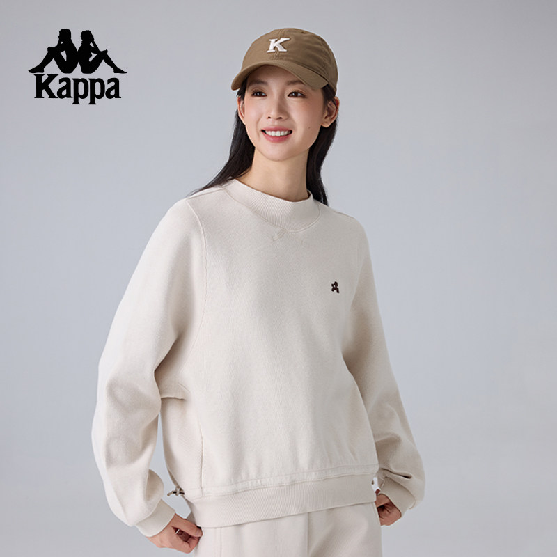 Kappa卡帕背靠背针织套头衫女新款圆领运动卫衣复古休闲长袖上衣