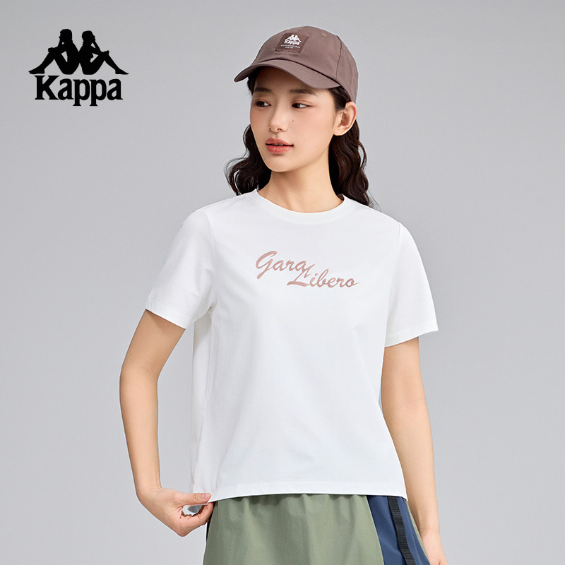 Kappa卡帕背靠背2025新款休闲运动白t恤夏女士透气短袖圆领女上衣