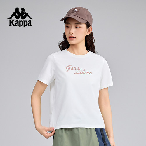 Kappa卡帕背靠背2025新款休闲运动白t恤夏女士透气短袖圆领女上衣