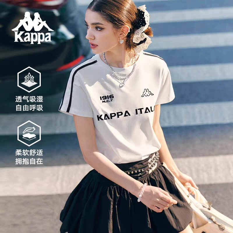 Kappa卡帕背靠背运动短袖女士2025新款夏季纯棉透气t恤半袖上衣女