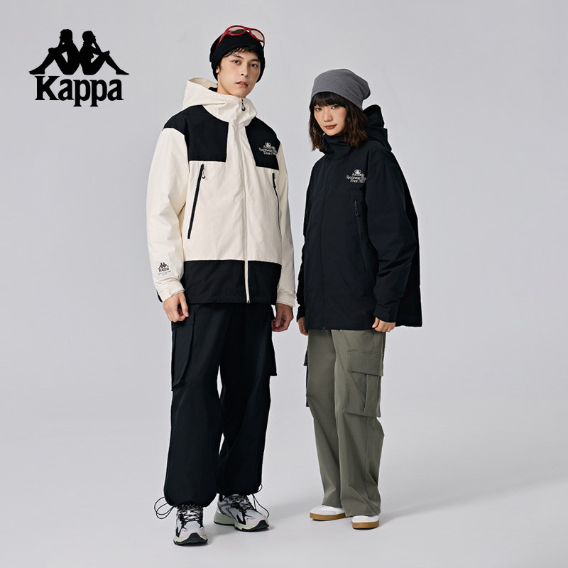 Kappa卡帕背靠背户外防泼水羽绒服女冬运动保暖防风外套男防寒服