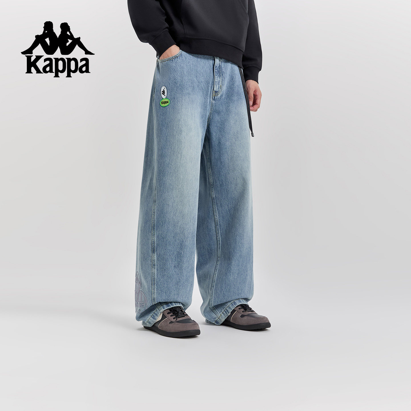 Kappa卡帕背靠背纯棉牛仔裤男秋季休闲裤直筒裤运动长裤2025新款