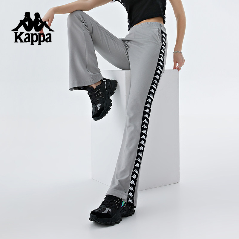 kappa背靠背女子针织串标运动休闲裤简约针织长裤阔腿裤K0D72AK85