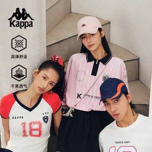Kappa卡帕背靠背2025新款夏季运动T恤美式女士修身短袖V领上衣女