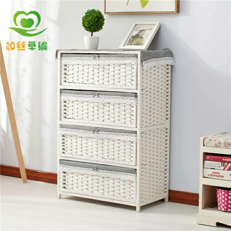 草编藤编织收纳抽屉式储物柜田园床头柜时尚简约包邮宝宝衣物地柜