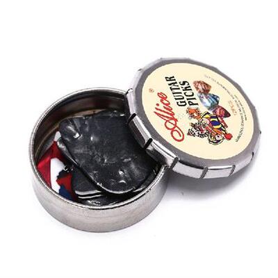 guitar picks, 12 colorful plectrum in one cute round metal