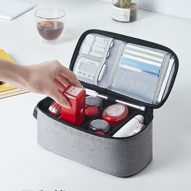 印章收纳盒带锁公章盒涤纶牛津防水印章包便携式印章盒印章收纳包