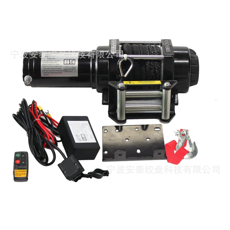 厂家直销12V/24V4500磅尼龙绳电动绞盘 沙滩车绞盘 汽车绞盘