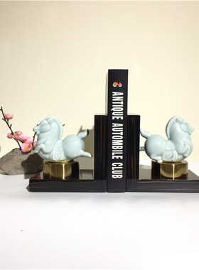 创意马到功成中式办公室桌面书立架书挡夹书器书靠挡书板装饰品摆