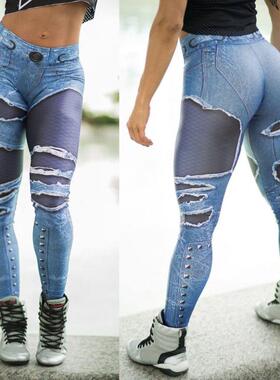 Jeans Printing Leggings Put Hip Elastic High Waist Legging B