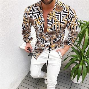 Casual Long Flower Style Fashion Mens Shirts New Sleeve