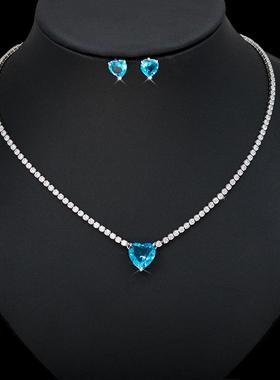 项链锆石爱心锁骨链钻高级水晶饰品套装时尚新款女2022日韩耳环感