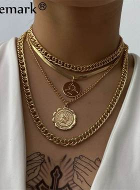 punk cuban choker necklace jewelry coin pendant chunky chain