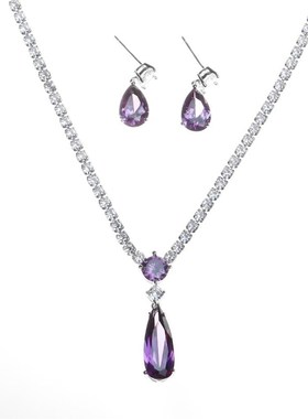 项链锆石套装礼服新娘水滴婚纱耳环简约套链配饰红色首饰饰品新品