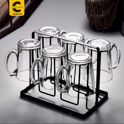 耐高温玻璃杯子套装家用家庭客厅待客茶杯水杯带把手喝水杯6只装