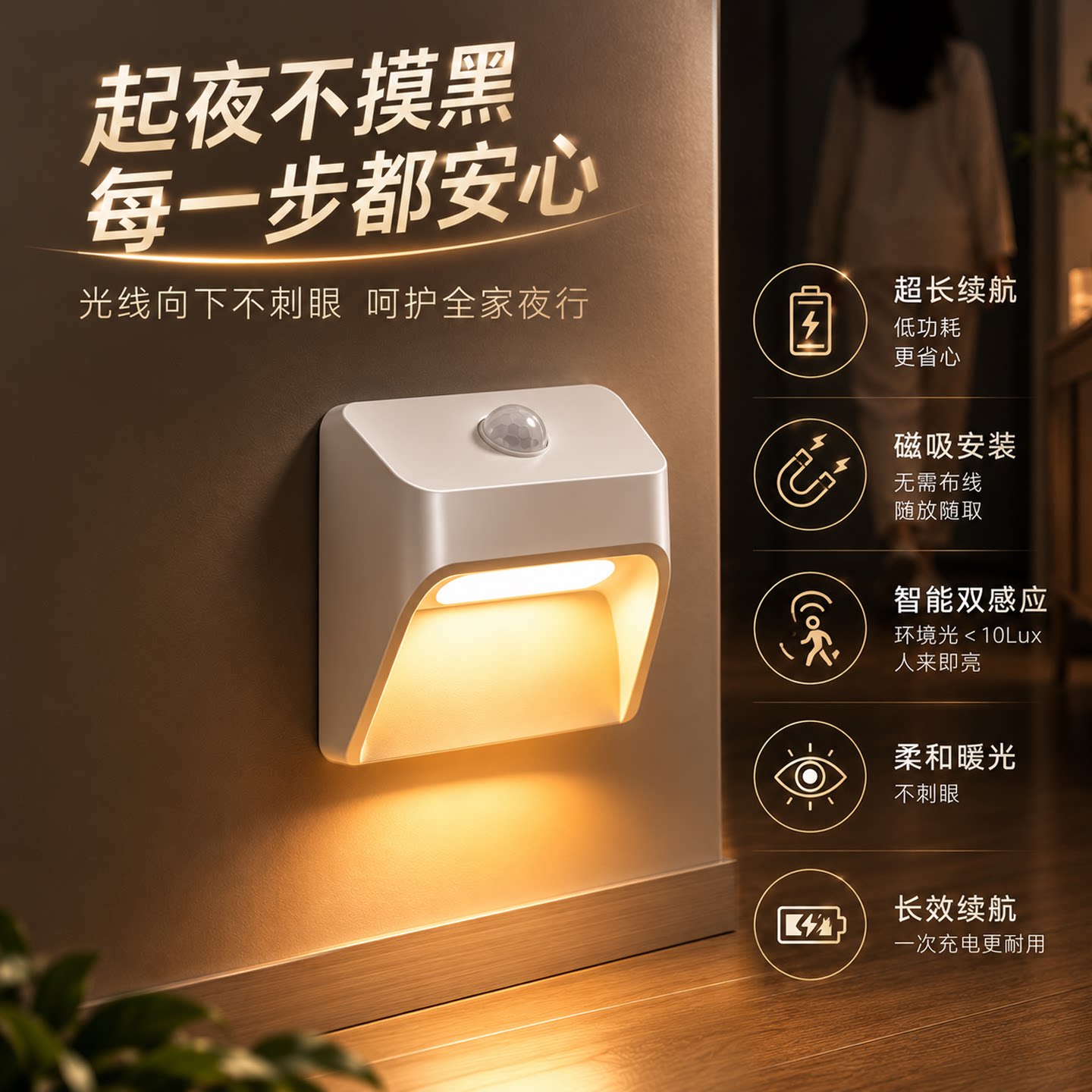感应地脚灯持久续航-3S磁吸安装图片